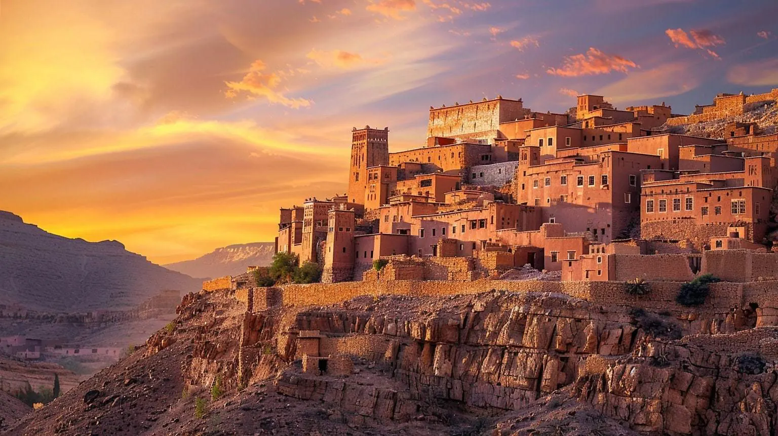 The earthen ksar of Aït Ben Haddou in warm light